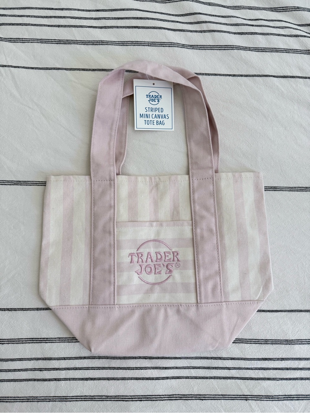 NWT Trader Joe’s Striped Mini Canvas Tote bag pink